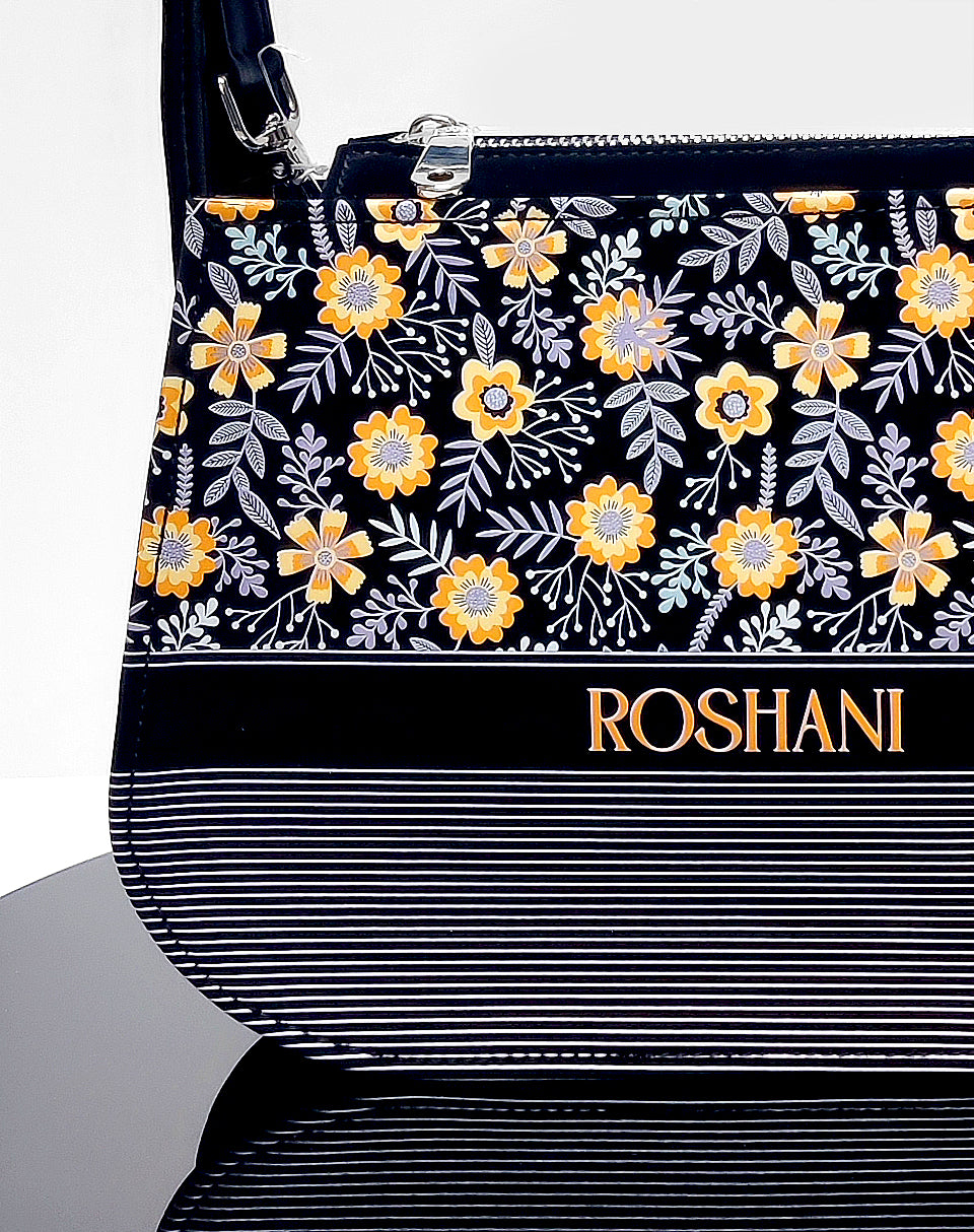 Yellow Flower Line Art Sling Tote Bag