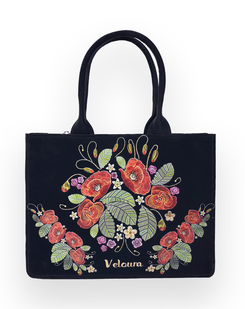 Rose with Leaf Embroidery Look Tote Bag