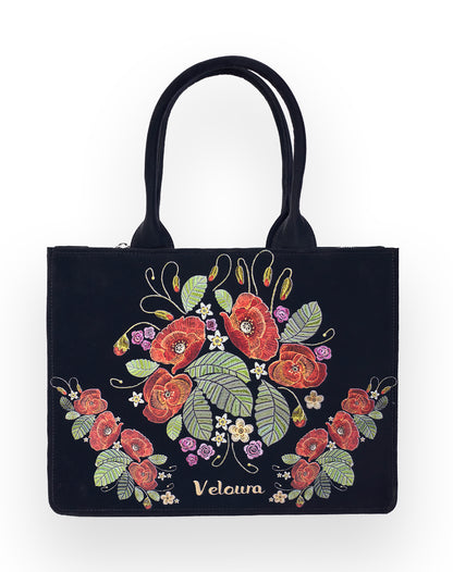 Rose with Leaf Embroidery Look Tote Bag
