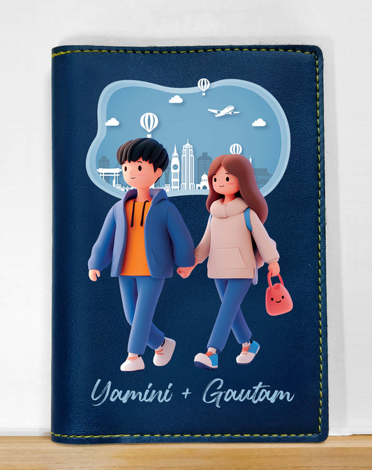 Couple Cartoon Style Passport Cover