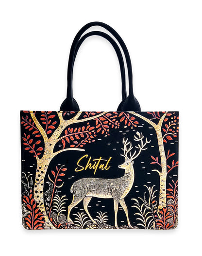 Deer with Red Tree Tote Bag