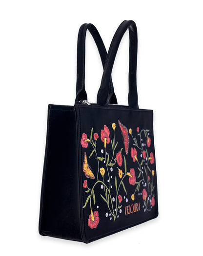 Flower with Butterfly & Leaf Pattern Tote Bag