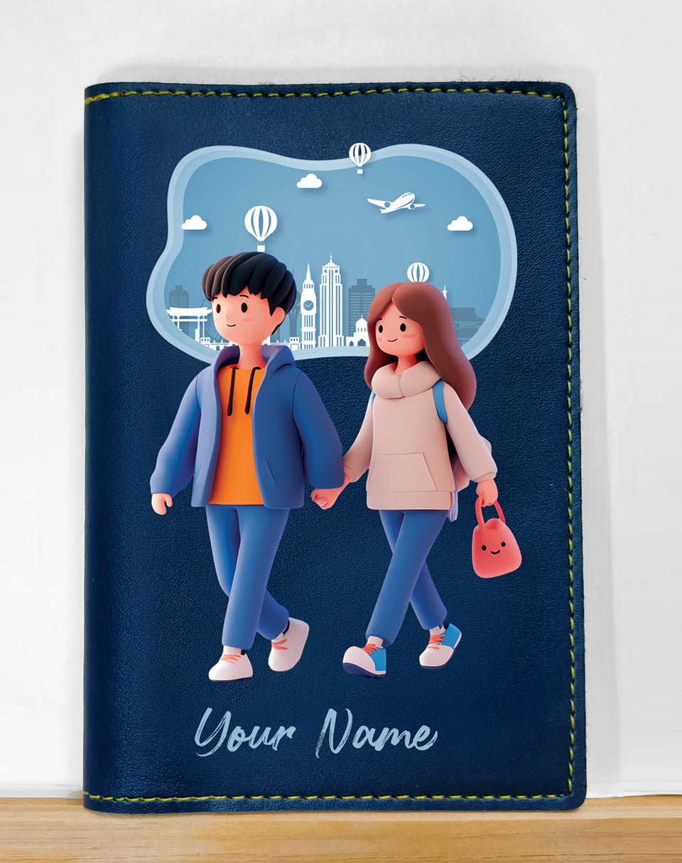 Couple Cartoon Style Passport Cover