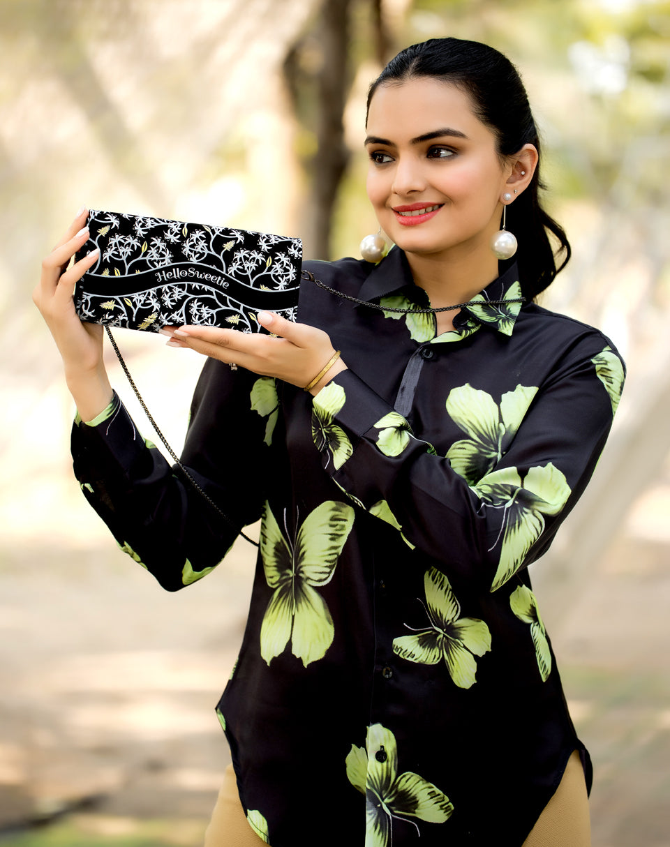 Winter Leaf Flower Wallet Clutch