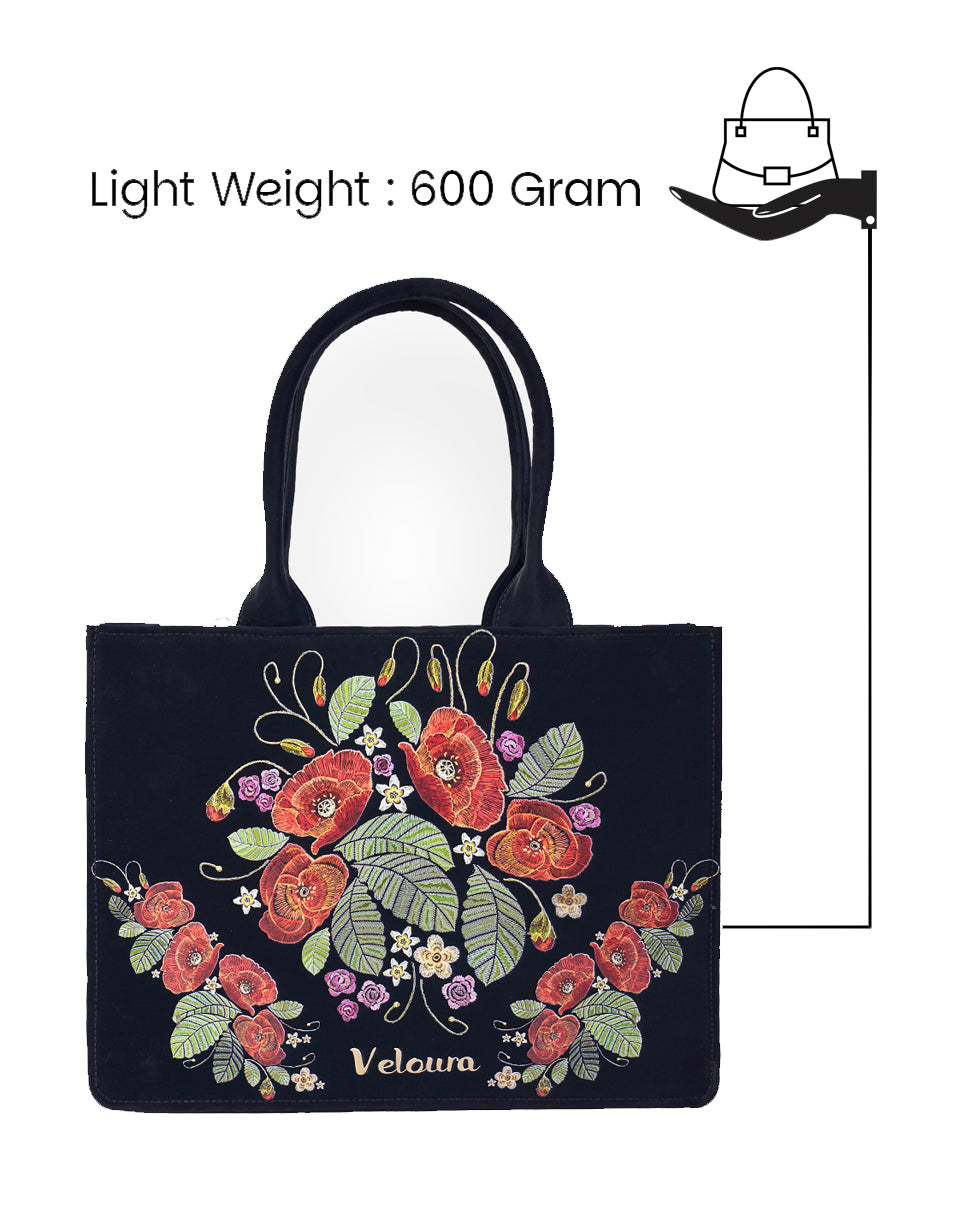 Rose with Leaf Embroidery Look Tote Bag