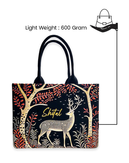 Deer with Red Tree Tote Bag