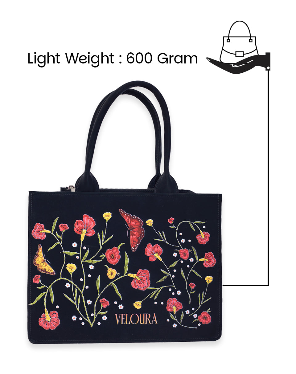 Flower with Butterfly & Leaf Pattern Tote Bag