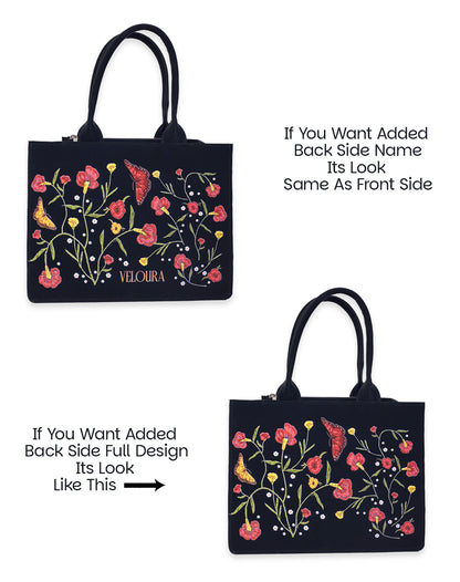 Flower with Butterfly & Leaf Pattern Tote Bag