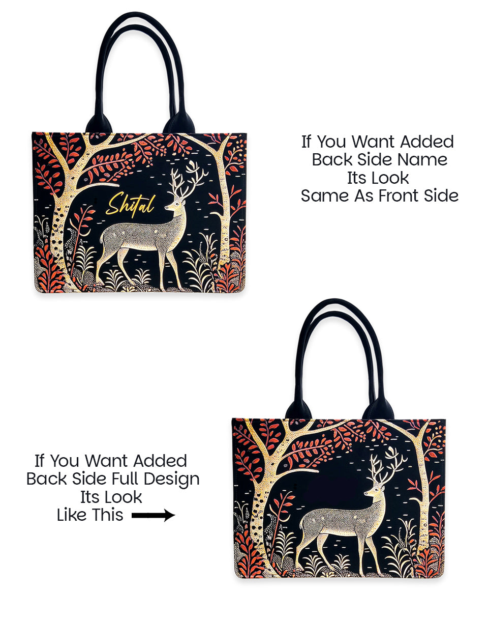 Deer with Red Tree Tote Bag