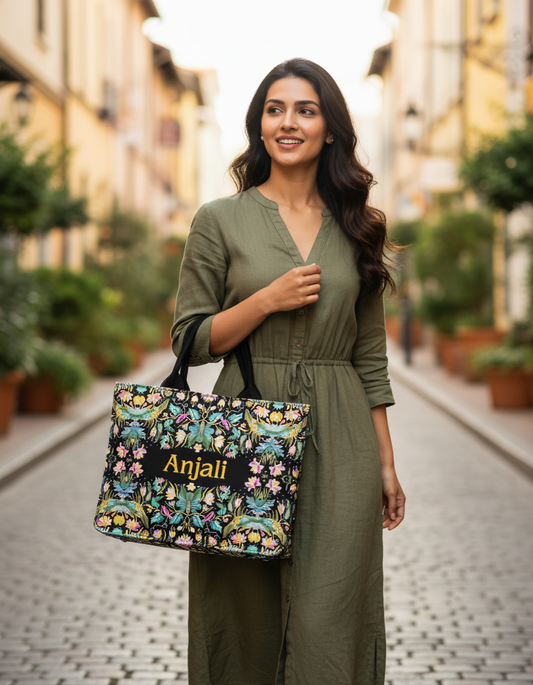 African Jungle Elegance Emboss Printed Tote Bag